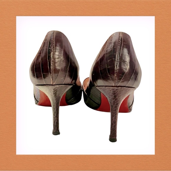 Tommy Hilfiger Brown Croc-Embossed Open Toe Heels - 5M - Picture 4 of 5